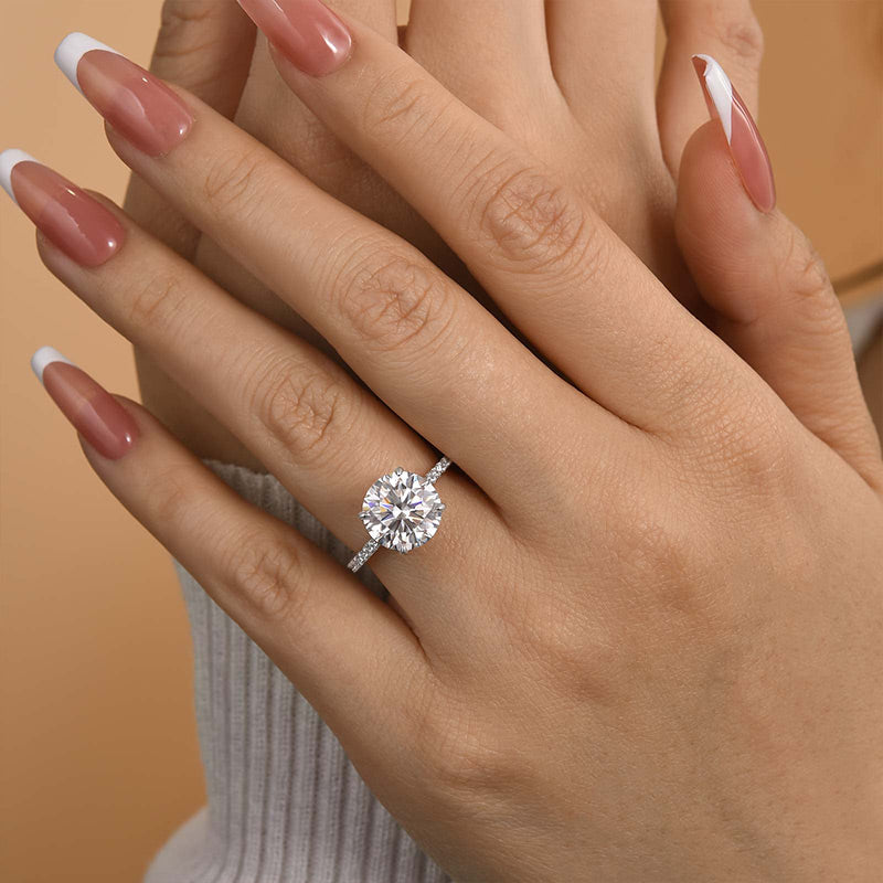 4 Carat Round Moissanite Engagement Ring Sterling Silver