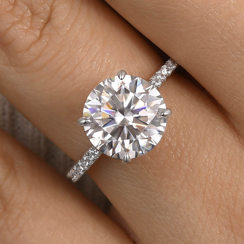 4 Carat Round Moissanite Engagement Ring Sterling Silver