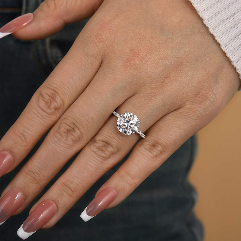 4 Carat Round Moissanite Engagement Ring Sterling Silver