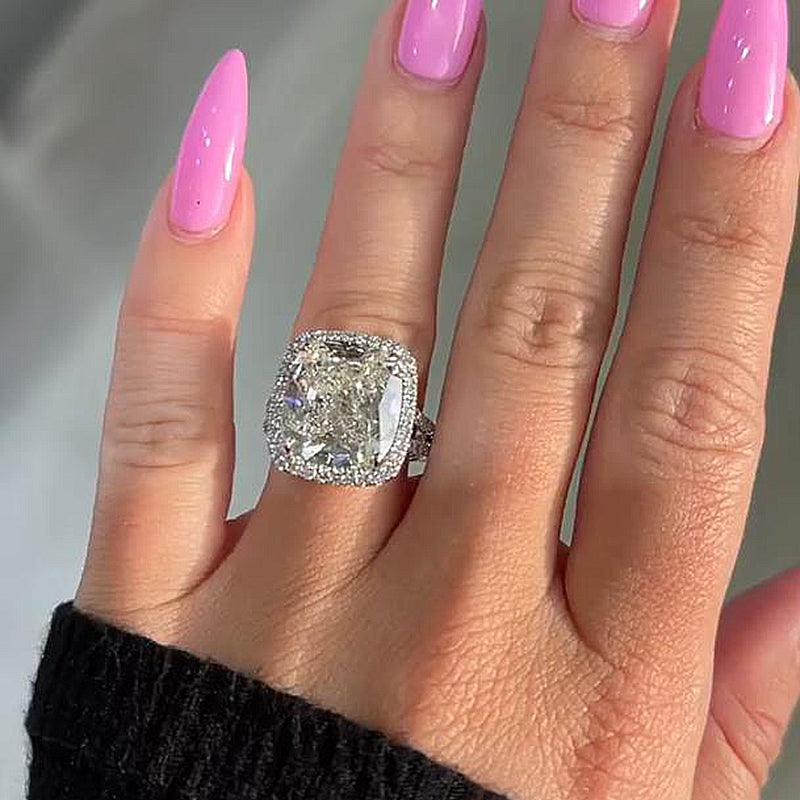 9.0ct Cushion Cut Diamond Ring – White Gold Plated Sterling Silver