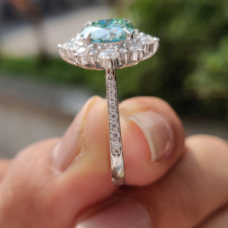 2.0 Carat Cyan Blue Moissanite Snowflake Engagement Ring
