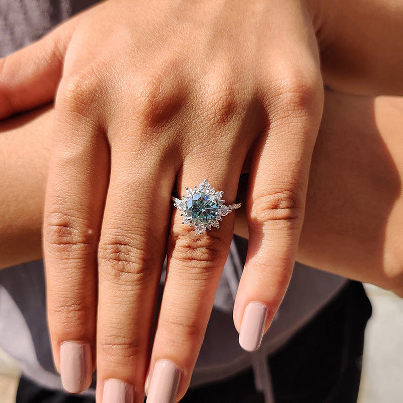 2.0 Carat Cyan Blue Moissanite Snowflake Engagement Ring