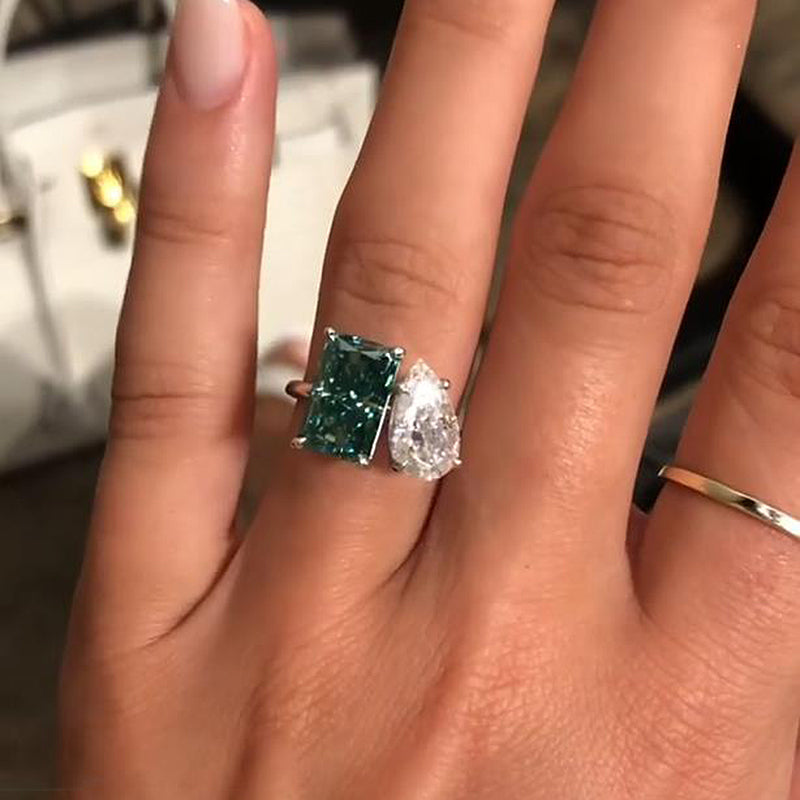 4.0/2.0 Carat Paraiba Tourmaline & White Simulated Diamond Two-Stone Ring