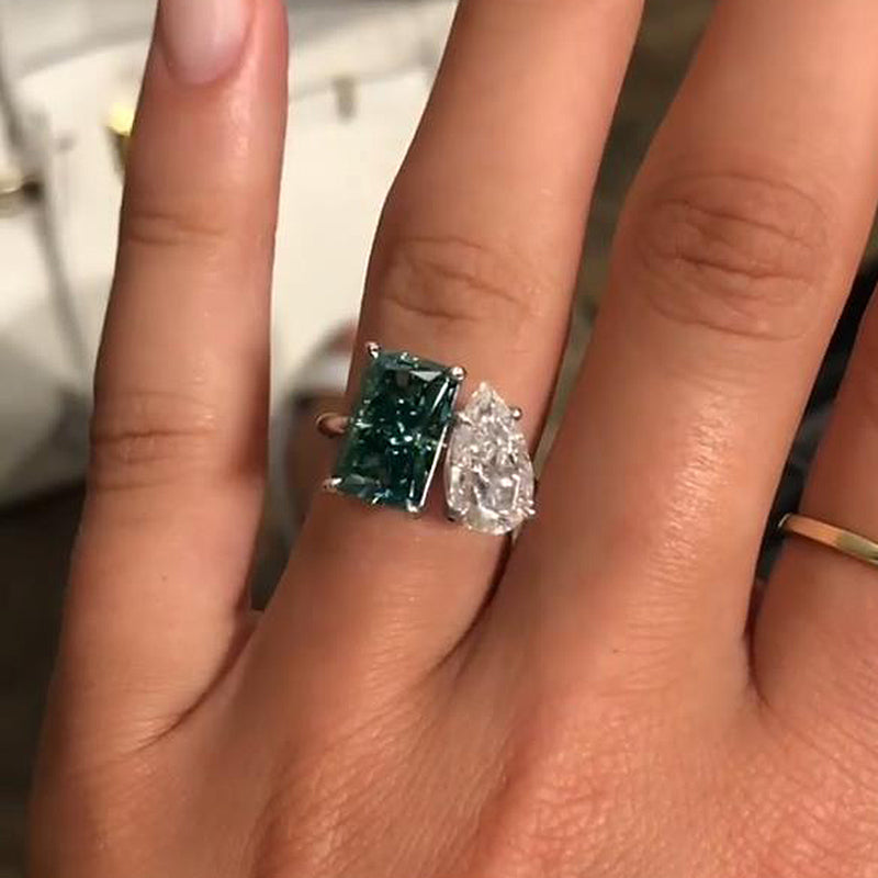 4.0/2.0 Carat Paraiba Tourmaline & White Simulated Diamond Two-Stone Ring