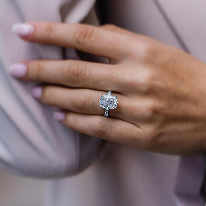 5Ct Cushion Cut Diamond Ring with 0.5Ct Accents 925 Silver