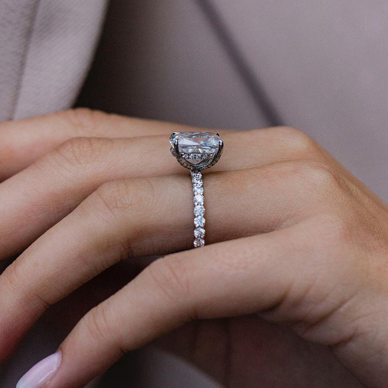 5Ct Cushion Cut Diamond Ring with 0.5Ct Accents 925 Silver