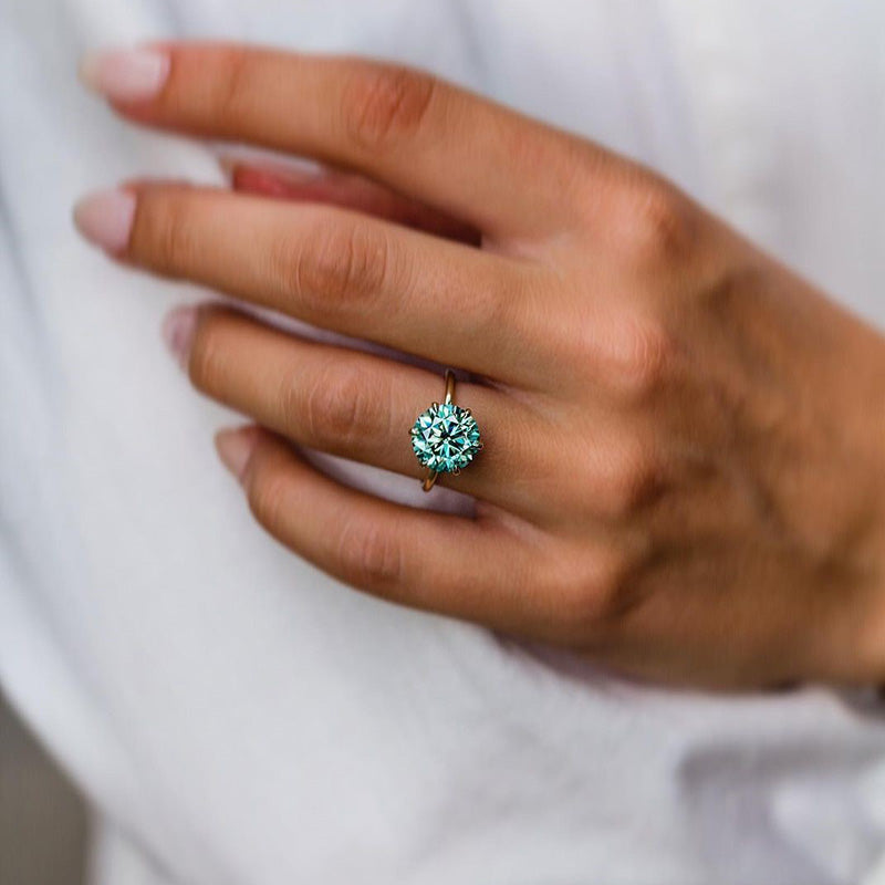 2.0Ct Paraiba Tourmaline Moissanite Ring - 6 Prong 925 Sterling Silver
