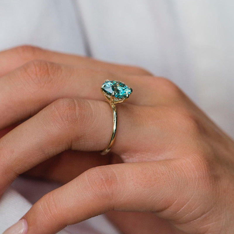 2.0Ct Paraiba Tourmaline Moissanite Ring - 6 Prong 925 Sterling Silver
