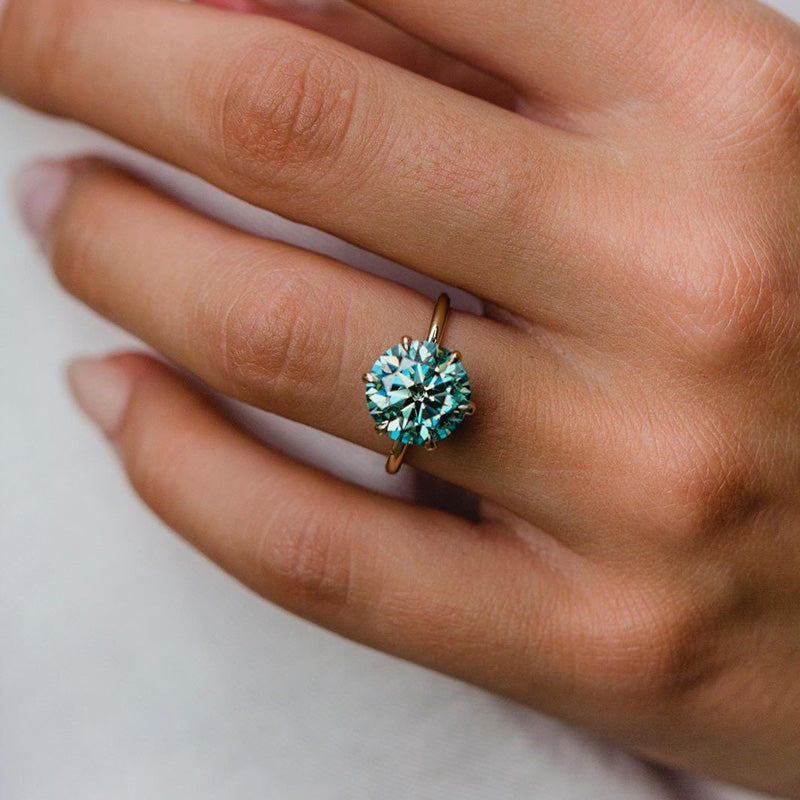 2.0Ct Paraiba Tourmaline Moissanite Ring - 6 Prong 925 Sterling Silver