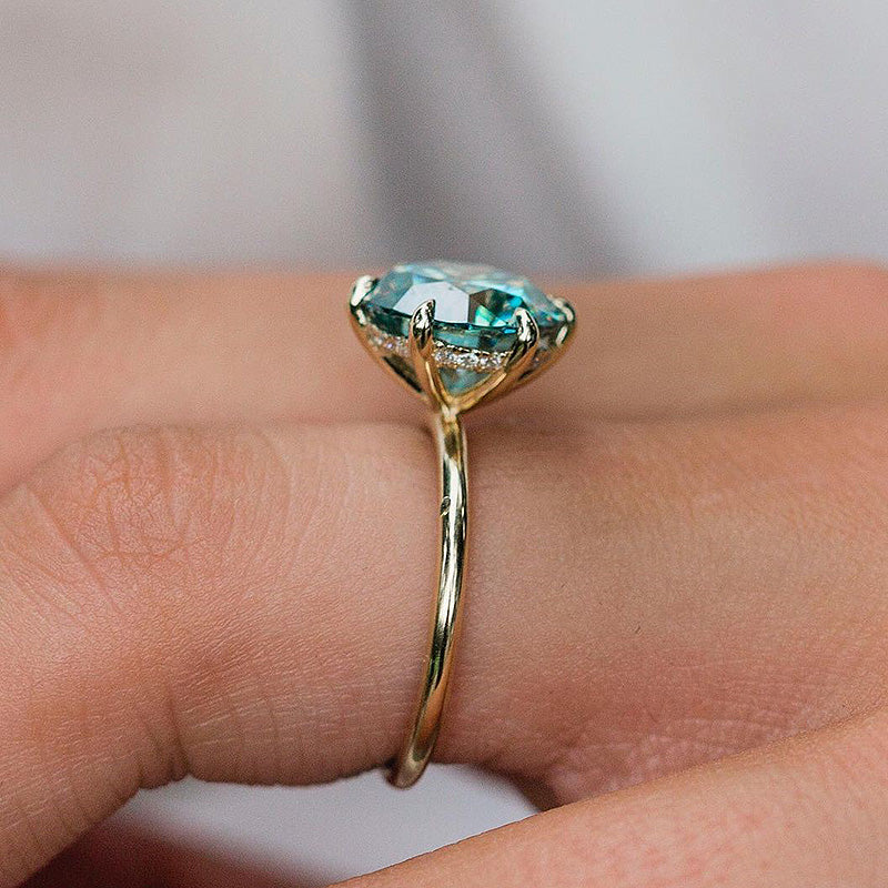 2.0Ct Paraiba Tourmaline Moissanite Ring - 6 Prong 925 Sterling Silver