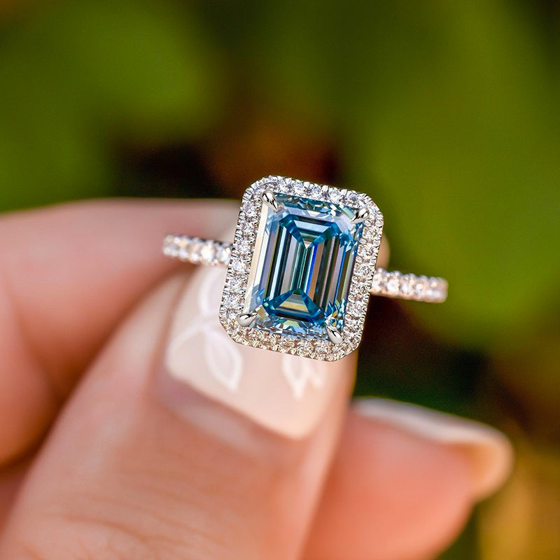925 Sterling Silver 18K White Gold Plated Aqua Simulated Diamond Ring