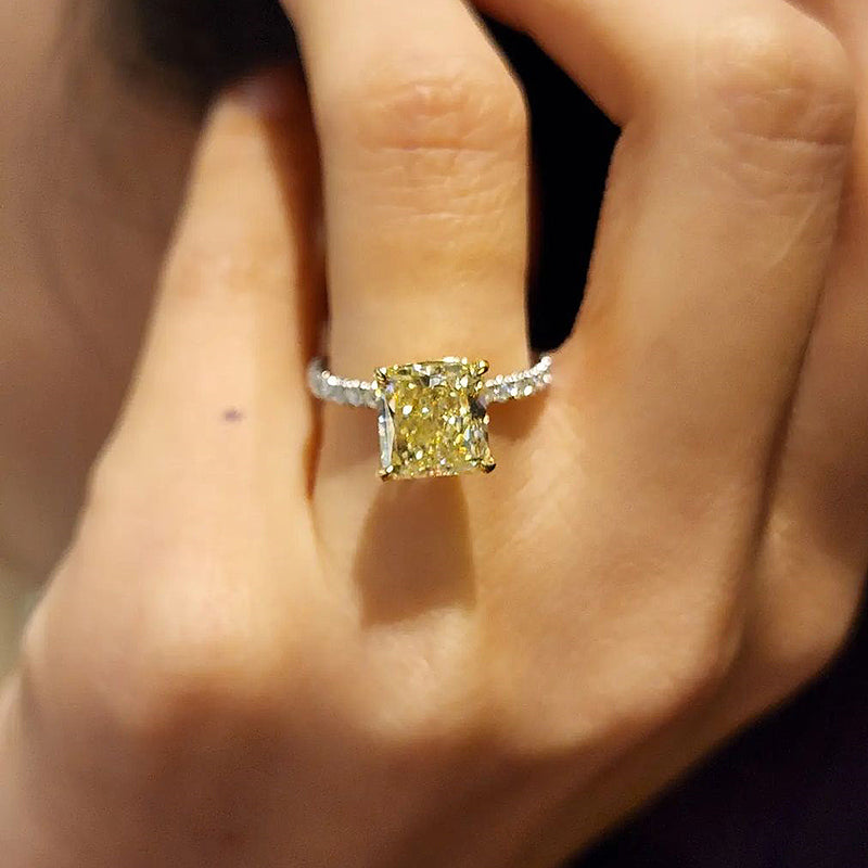3.0Ct Radiant Cut Yellow Sapphire Ring with Diamond Accents
