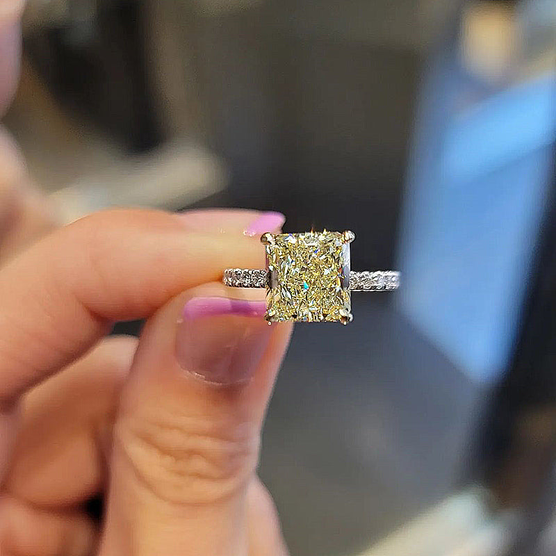 3.0Ct Radiant Cut Yellow Sapphire Ring with Diamond Accents