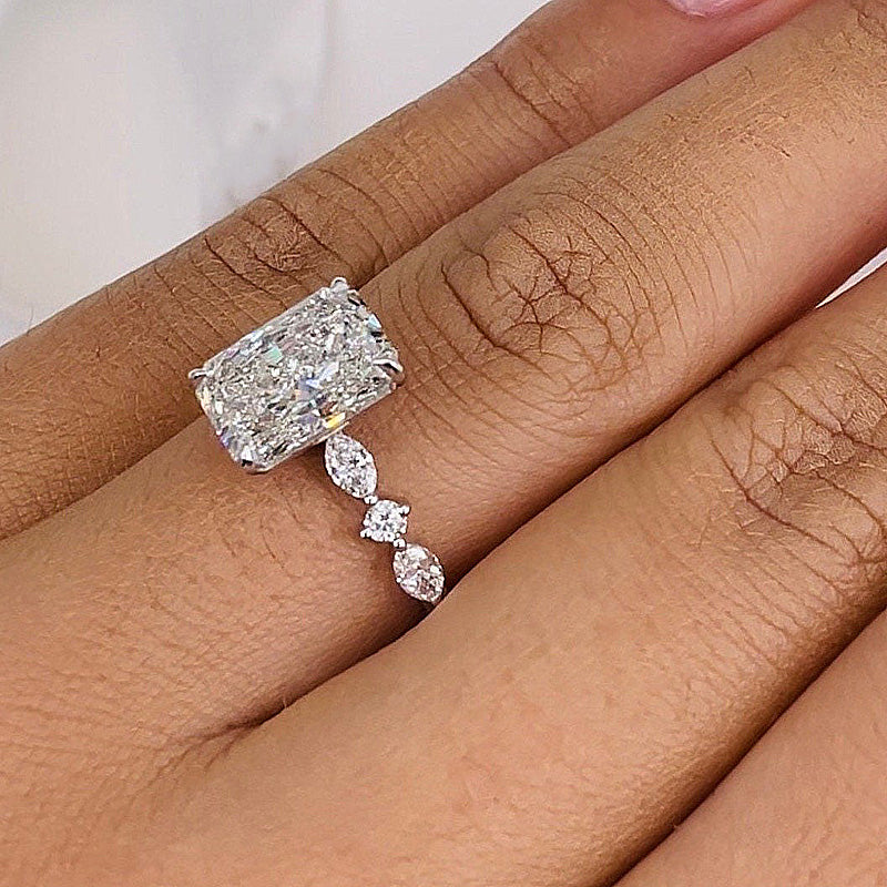 3.5 Carat Radiant-Cut Simulated Diamond Two-Tone Engagement Ring