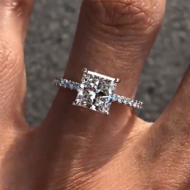 2.0Ct Princess Cut Moissanite Ring - 4 Prong White Gold 925 Silver