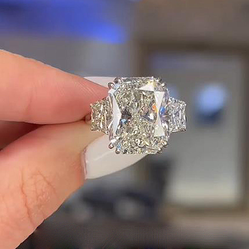 8.0Ct Radiant Cut Three-Stone Diamond Ring