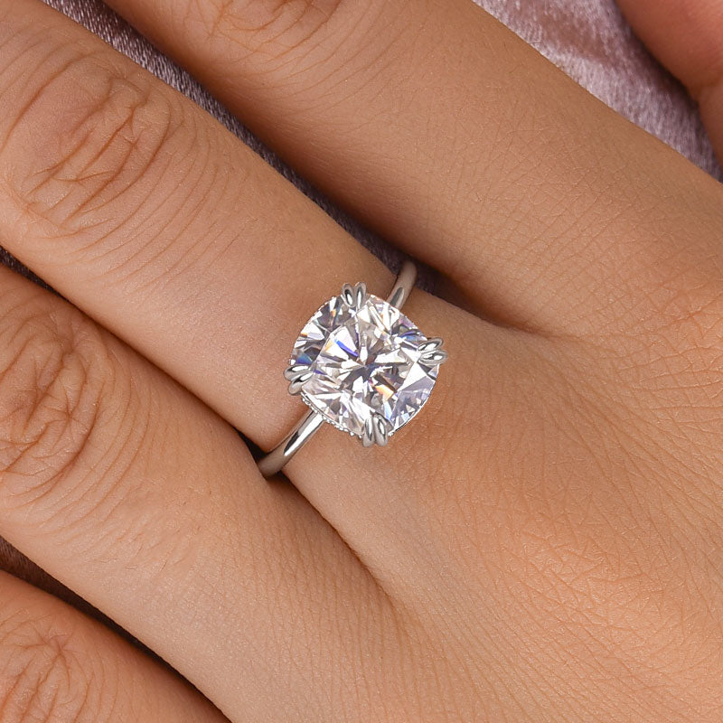 4.5ct Cushion Moissanite Engagement Ring - Sterling Silver
