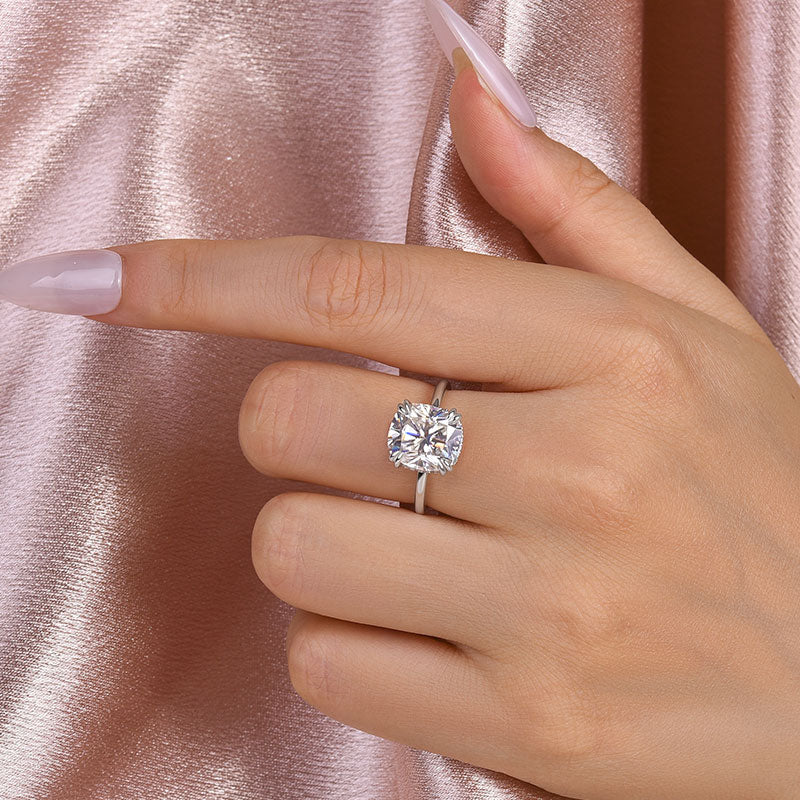 4.5Ct Cushion Moissanite Ring - 8 Prong White/Yellow Gold 925 Silver