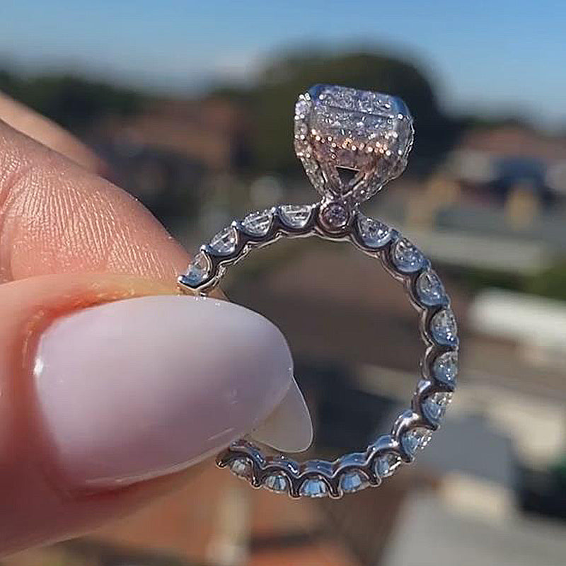 3.0Ct Radiant Cut Diamond Ring with Crushed Ice Halo