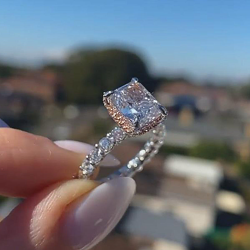 3.0Ct Radiant Cut Diamond Ring with Crushed Ice Halo