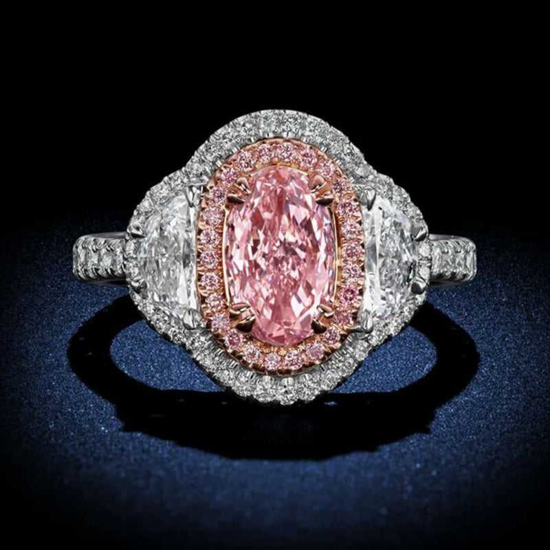 1.5ct Pink Sapphire Oval Ring with Mixed Cut Halo