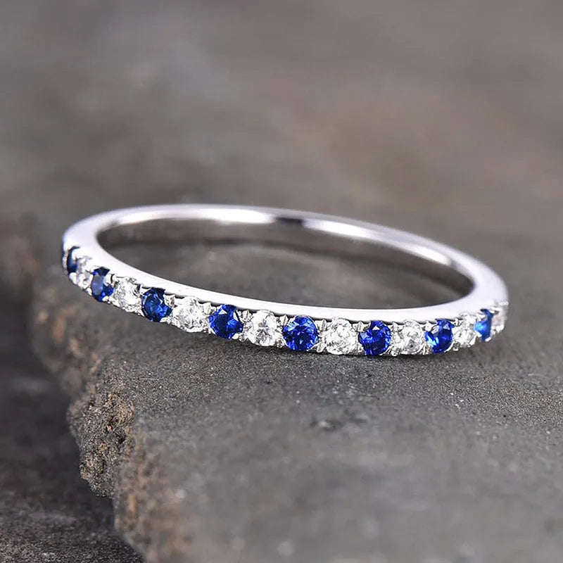 0.3Ct Blue & White Sona Diamond Half Eternity Band, White Gold Plated