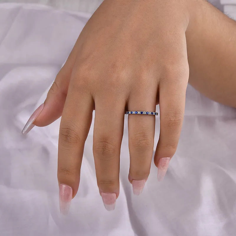 0.3Ct Blue & White Sona Diamond Half Eternity Band, White Gold Plated