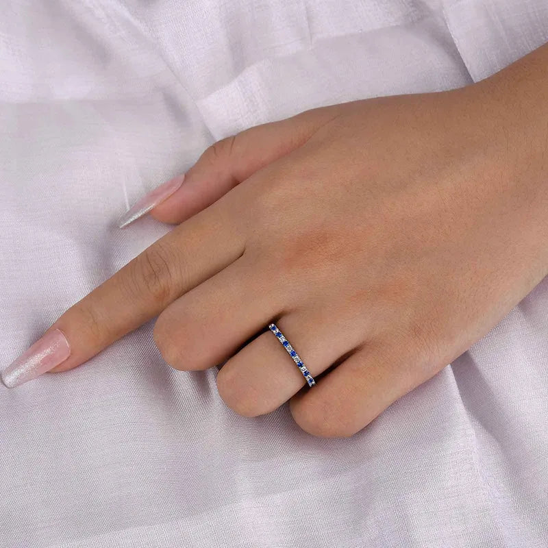 0.3Ct Blue & White Sona Diamond Half Eternity Band, White Gold Plated
