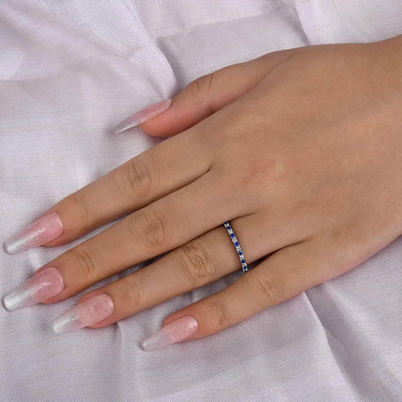 0.3Ct Blue & White Sona Diamond Half Eternity Band, White Gold Plated