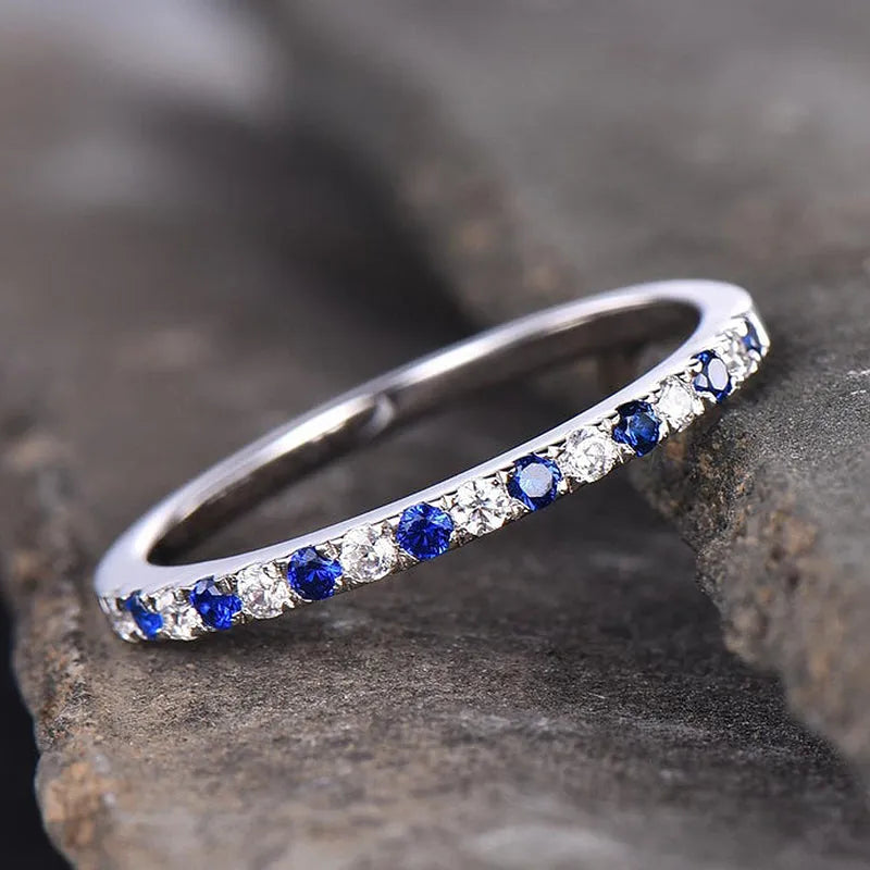 0.3Ct Blue & White Sona Diamond Half Eternity Band, White Gold Plated