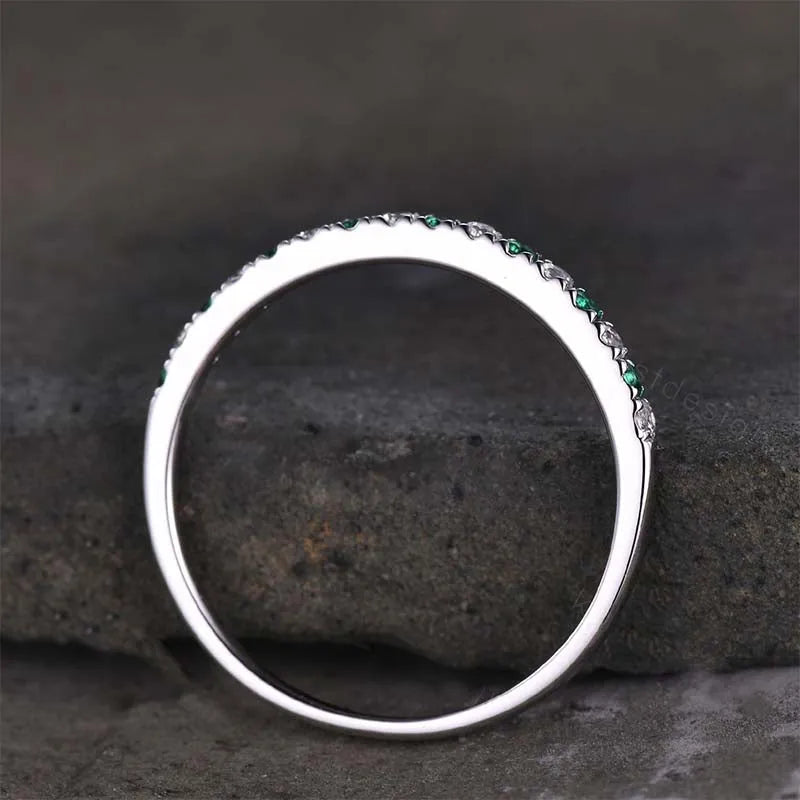 0.3Ct Green & White Sona Diamond Band, White Gold Plated Sterling Silver