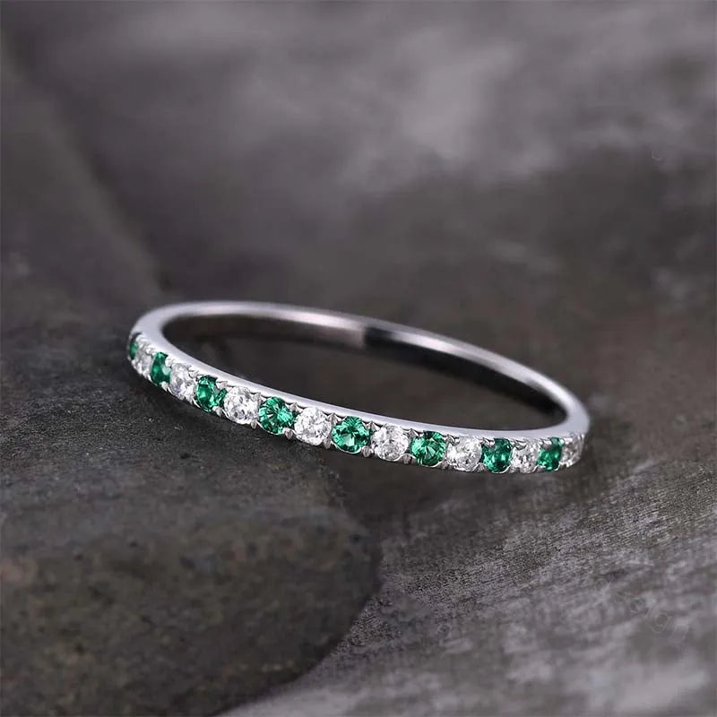 0.3Ct Green & White Sona Diamond Band, White Gold Plated Sterling Silver