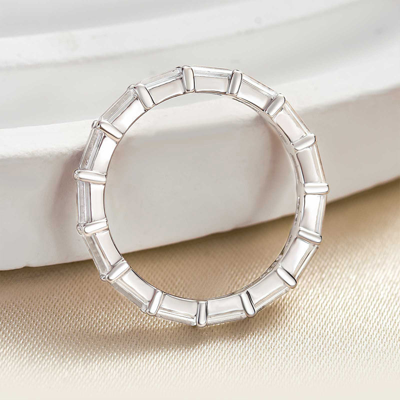 2.0Ct Emerald Cut Sona Simulated Diamond Ring, White Gold Plated Sterling Silver