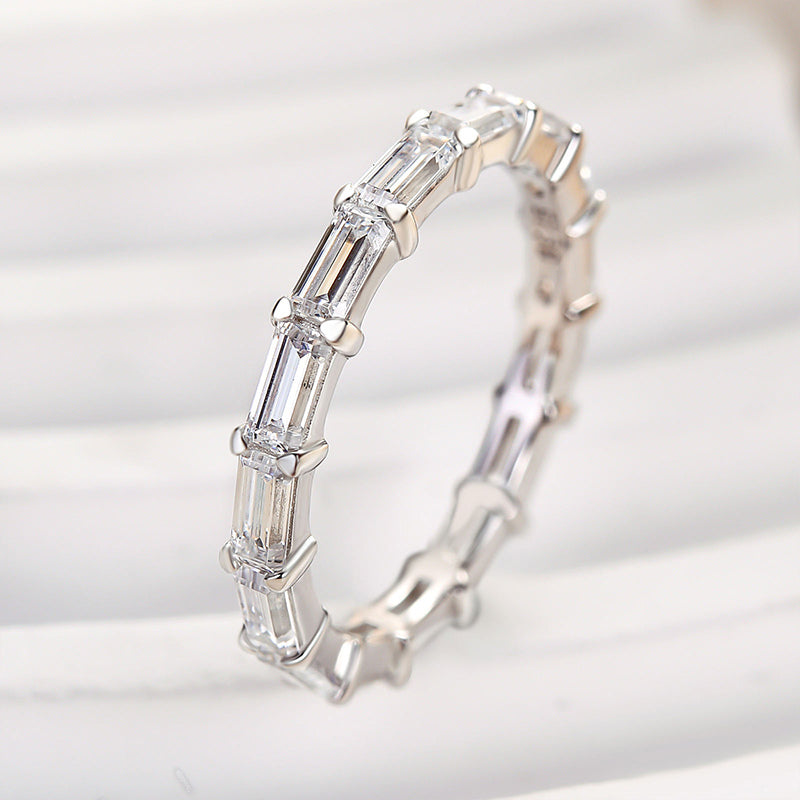 2.0Ct Emerald Cut Sona Simulated Diamond Ring, White Gold Plated Sterling Silver