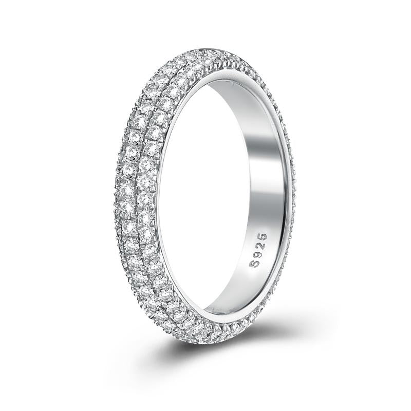 2.0Ct Triple Row Sona Diamond Band, White or Gold Plated Sterling Silver
