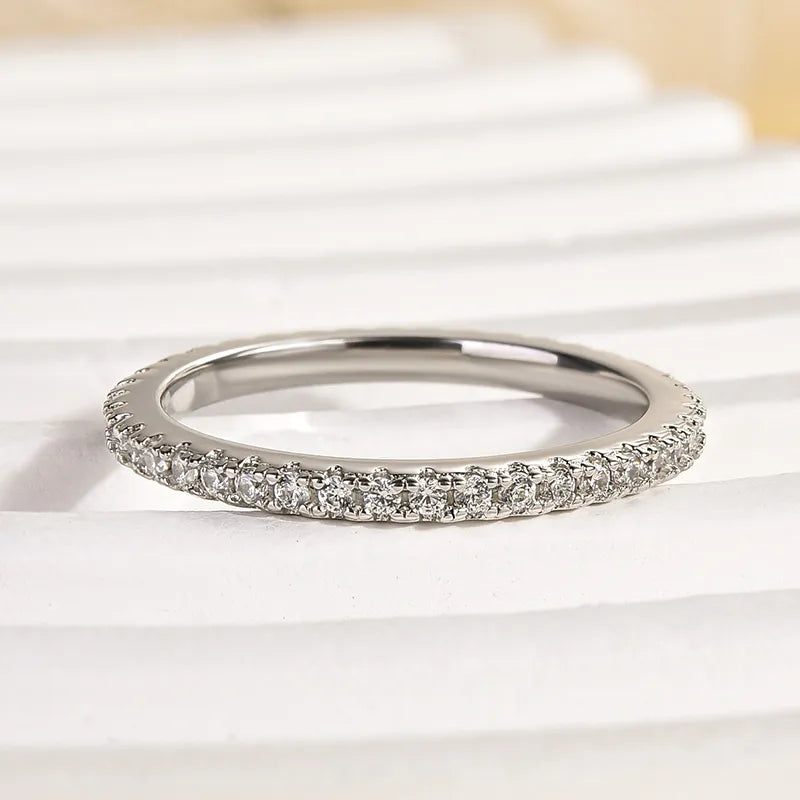 0.5Ct Full Eternity Sona Diamond Band, White or Gold Plated Sterling Silver
