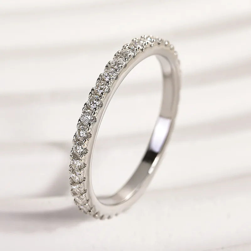 0.5Ct Full Eternity Sona Diamond Band, White or Gold Plated Sterling Silver