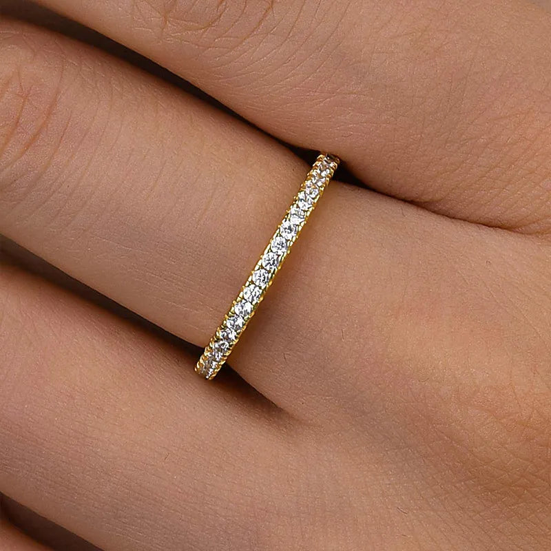 0.5Ct Full Eternity Sona Diamond Band, White or Gold Plated Sterling Silver