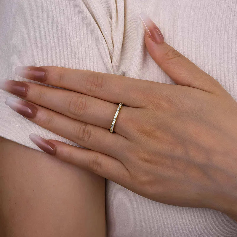 0.5Ct Full Eternity Sona Diamond Band, White or Gold Plated Sterling Silver