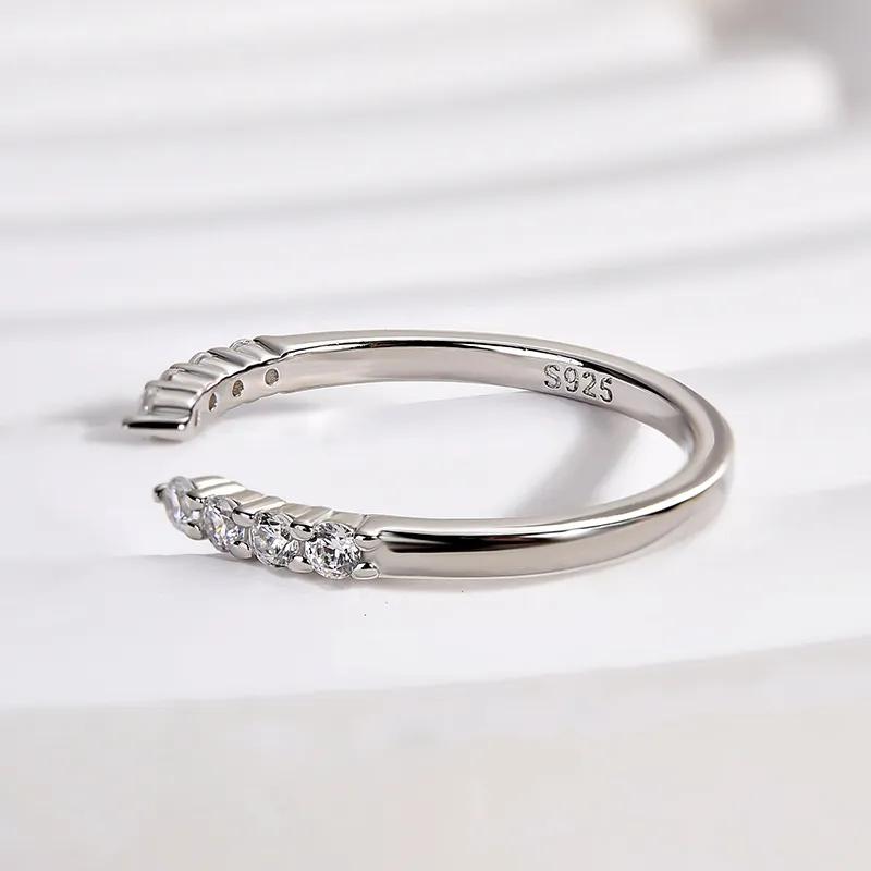 Dainty Open Moissanite Wedding Band – 925 Silver Gold Plated