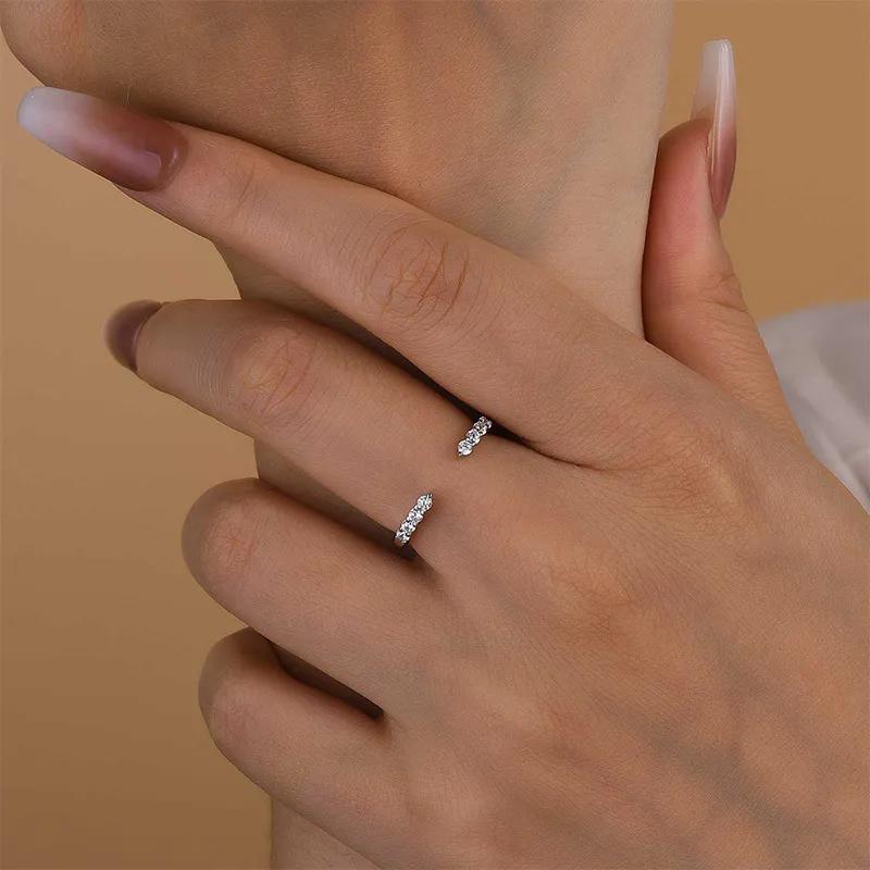 Dainty Open Moissanite Wedding Band – 925 Silver Gold Plated