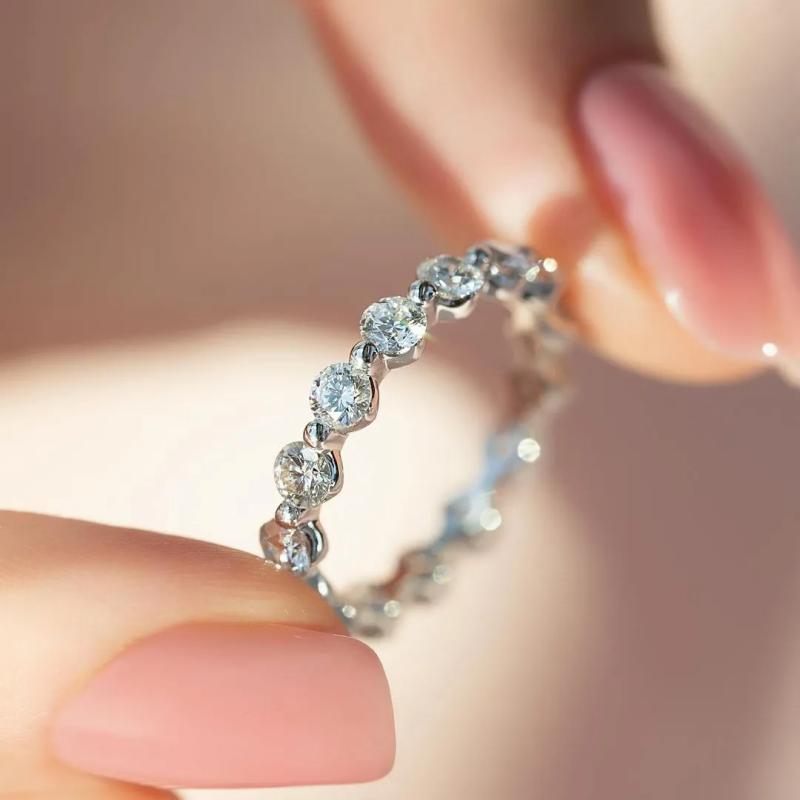 1.5Ct Sona Diamond Eternity Band, White Gold Plated Sterling Silver