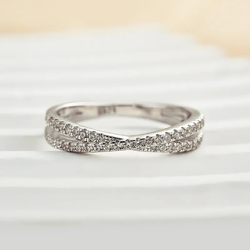 0.5Ct X Cross Sona Diamond Wedding Band, White or Gold Plated Sterling Silver