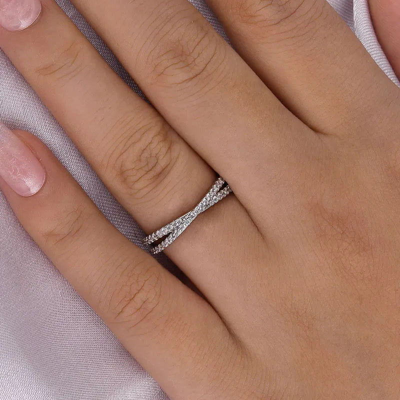0.5Ct X Cross Sona Diamond Wedding Band, White or Gold Plated Sterling Silver