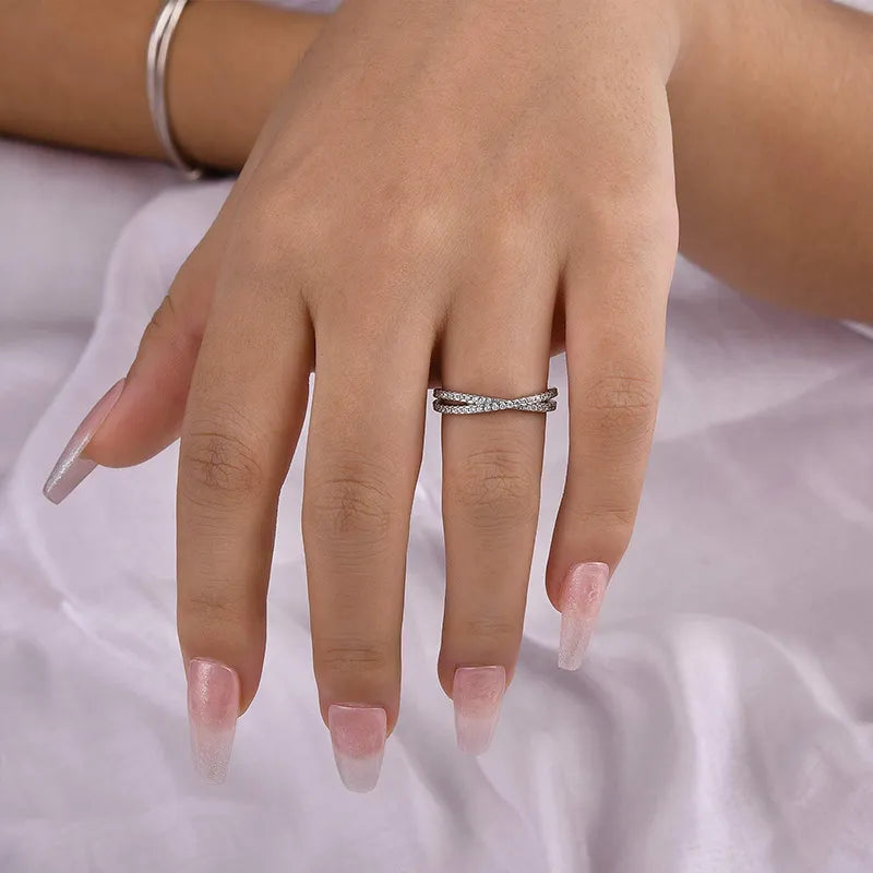 0.5Ct X Cross Sona Diamond Wedding Band, White or Gold Plated Sterling Silver