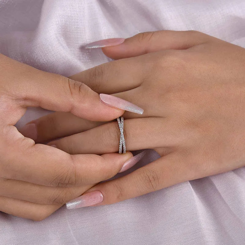 0.5Ct X Cross Sona Diamond Wedding Band, White or Gold Plated Sterling Silver