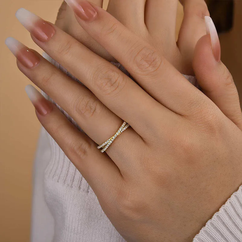 0.5Ct X Cross Sona Diamond Wedding Band, White or Gold Plated Sterling Silver