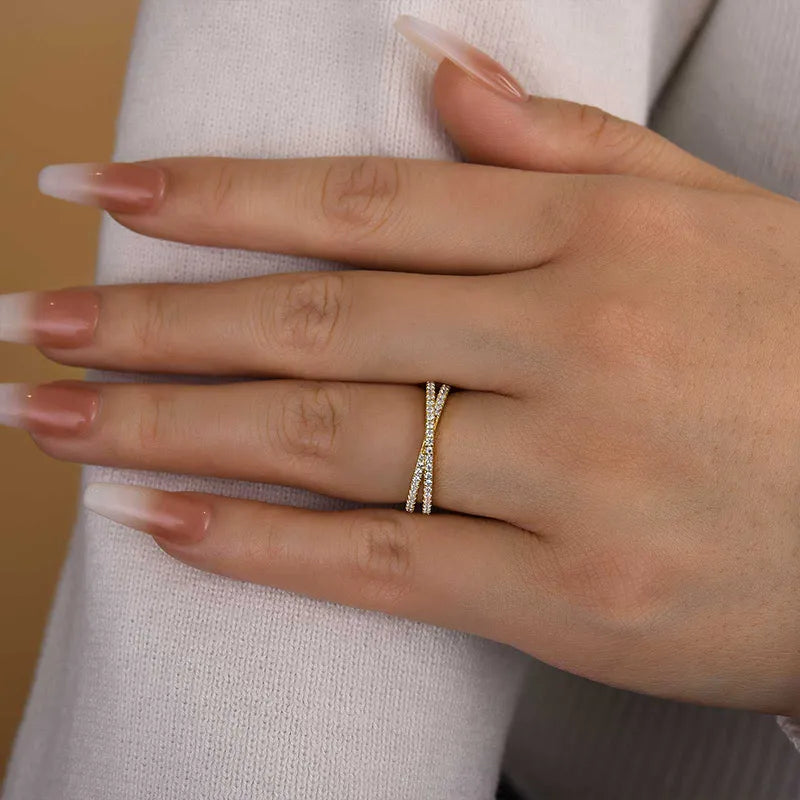0.5Ct X Cross Sona Diamond Wedding Band, White or Gold Plated Sterling Silver