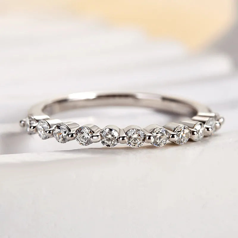 0.4Ct Half Eternity Sona Diamond Band, White or Gold Plated Sterling Silver