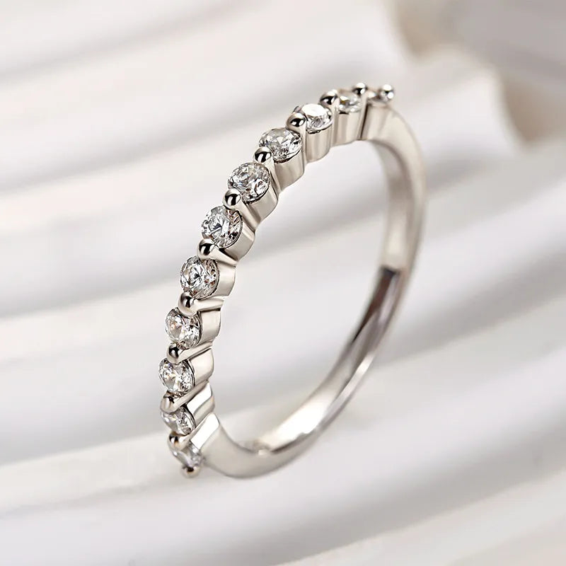 0.4Ct Half Eternity Sona Diamond Band, White or Gold Plated Sterling Silver